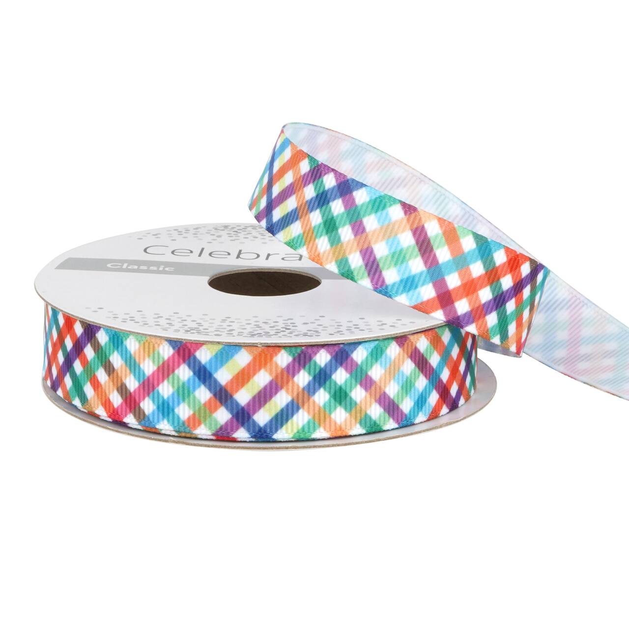12 Pack: 5/8'' x 7yd. Rainbow Plaid Ribbon by Celebrate It®